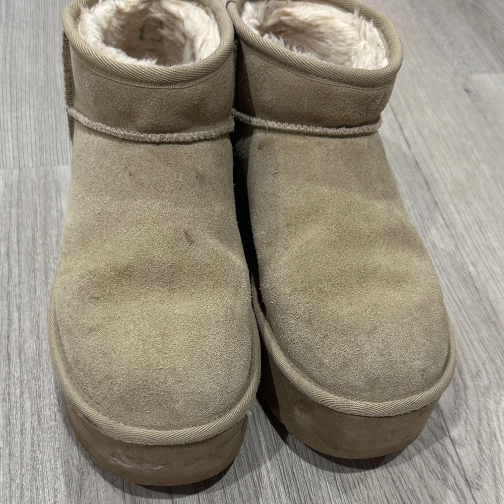 UGG Tan Suede Platform Ankle Boots